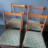 Set of 4 mid century dining chairs with turquoise covers, 1960