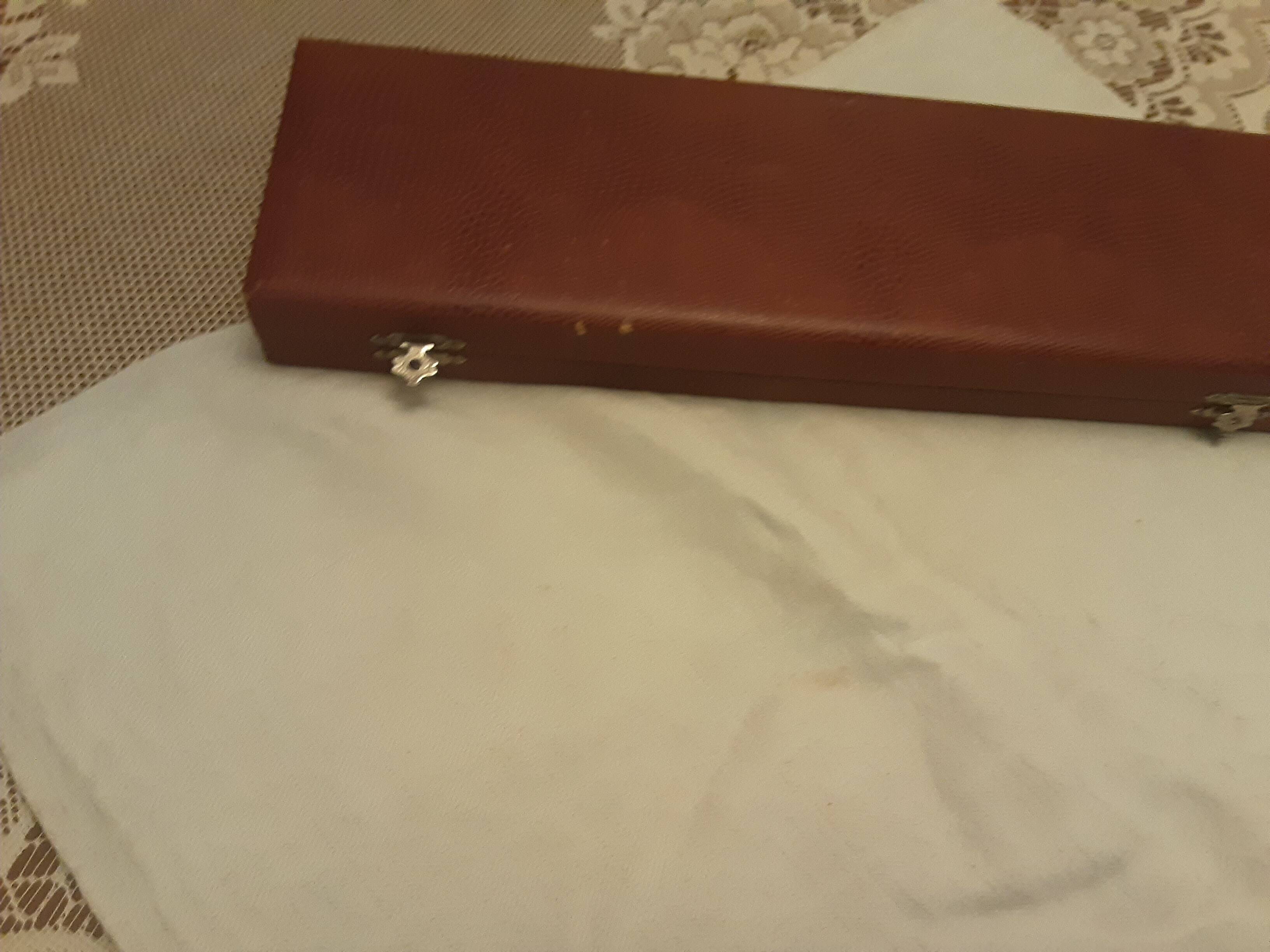 Painted silver metal cake peel in its box