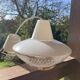 Space Age saucer pendant light, 1950s chandelier, in white and gold glass