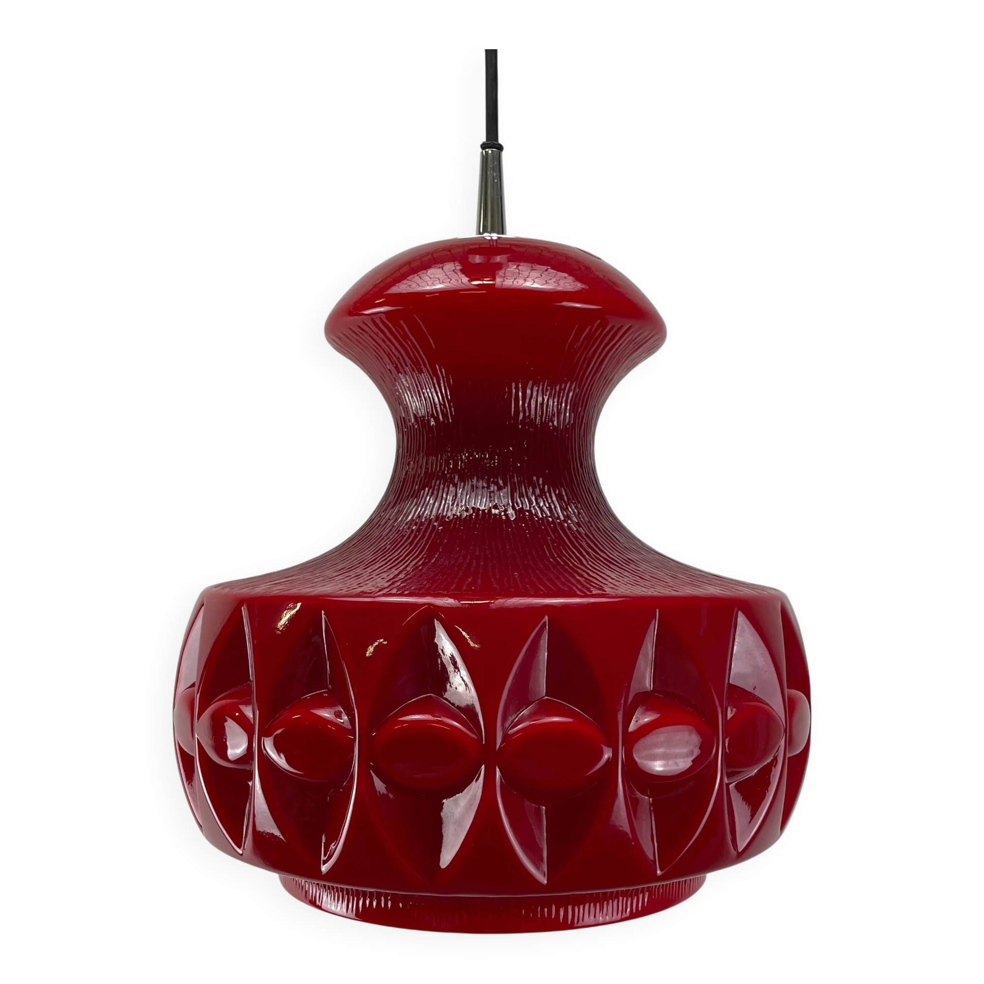 Red glass pendant by Peill and Putzler 1960