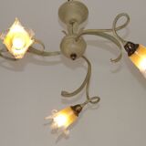 Stunning Italian Vintage 3 Light Tole Chandelier with Blown Glass Shades 4646