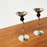 Italian postmodern metal candle holders, 1980s, set of 2