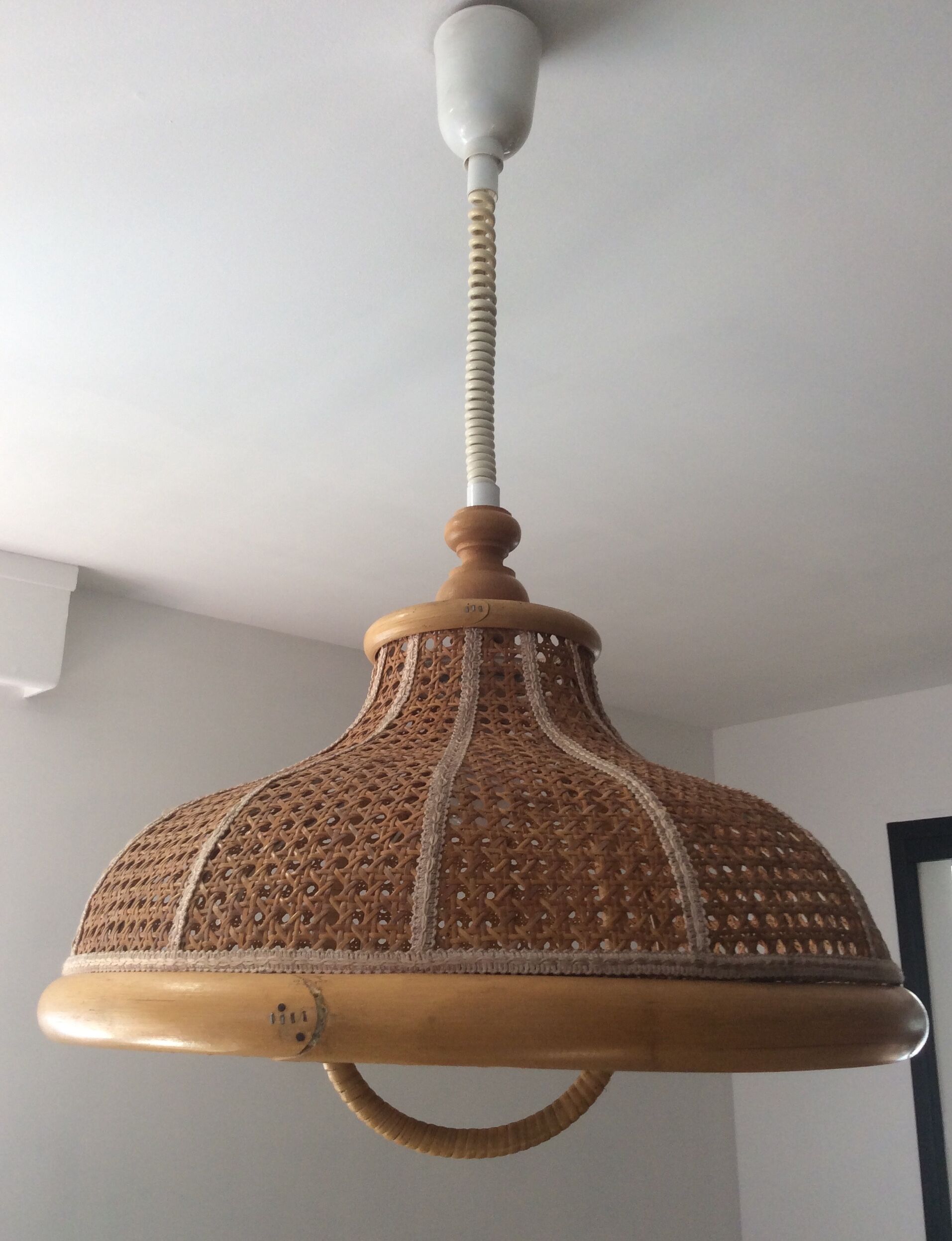 Vintage canning and rattan hagning lamp from the 1970s