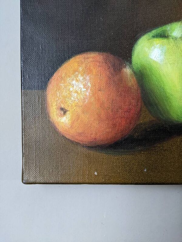 Tableau huile sur toile nature morte pommes décoration campagne