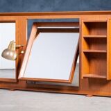 Vintage Free-Standing Teak Mirror with Lamp, 1960s