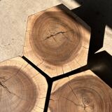 Set of 5 hexagonal stools in two-tone suar forming occasional furniture