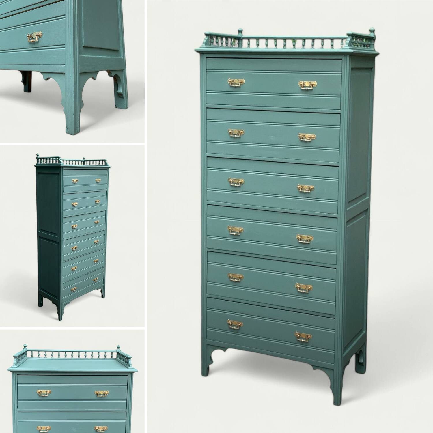 Old grey green high chest of drawers H160