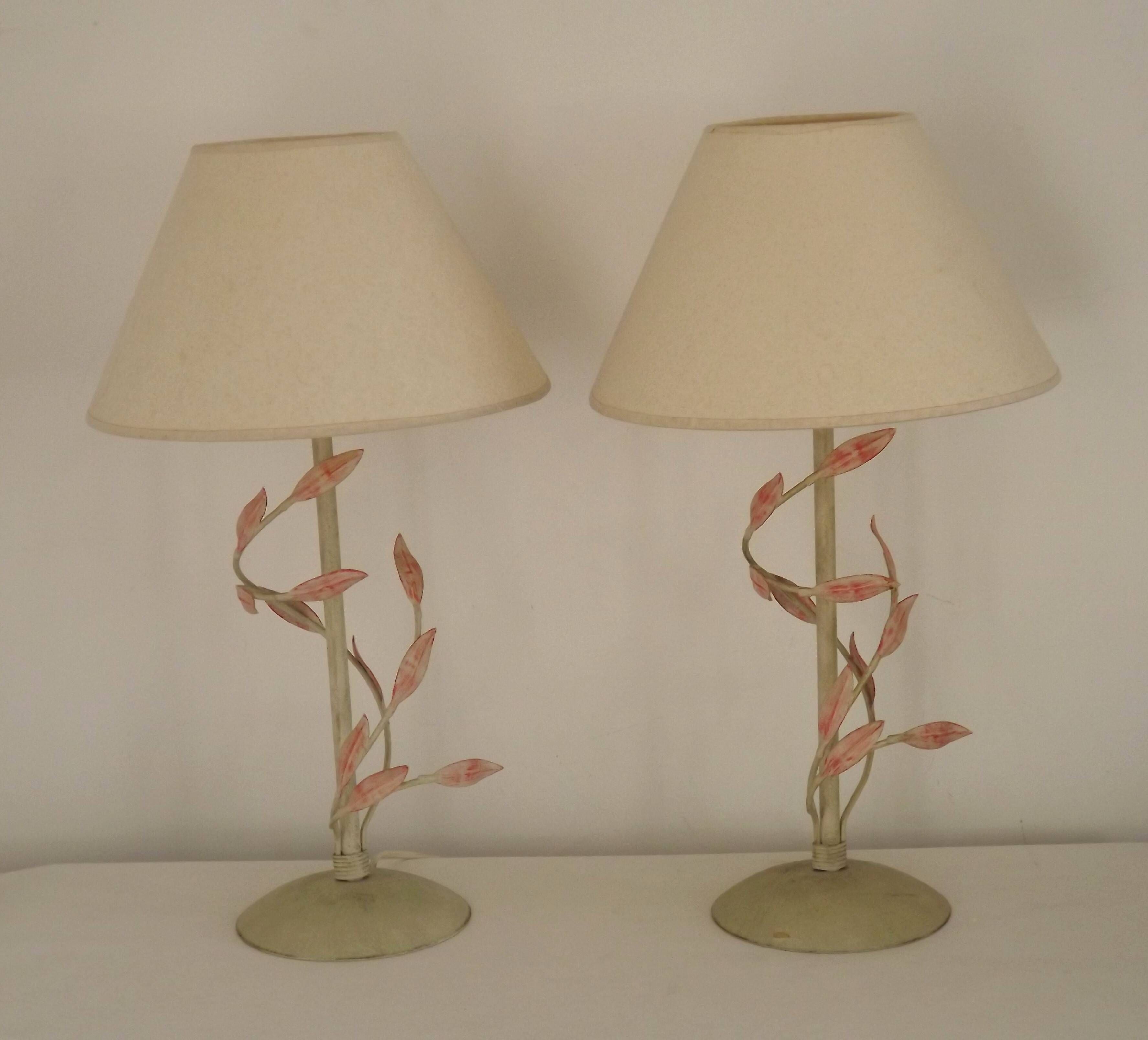 Pair Of French Vintage Metal Table Lamps With Scrolling Leaf Detail