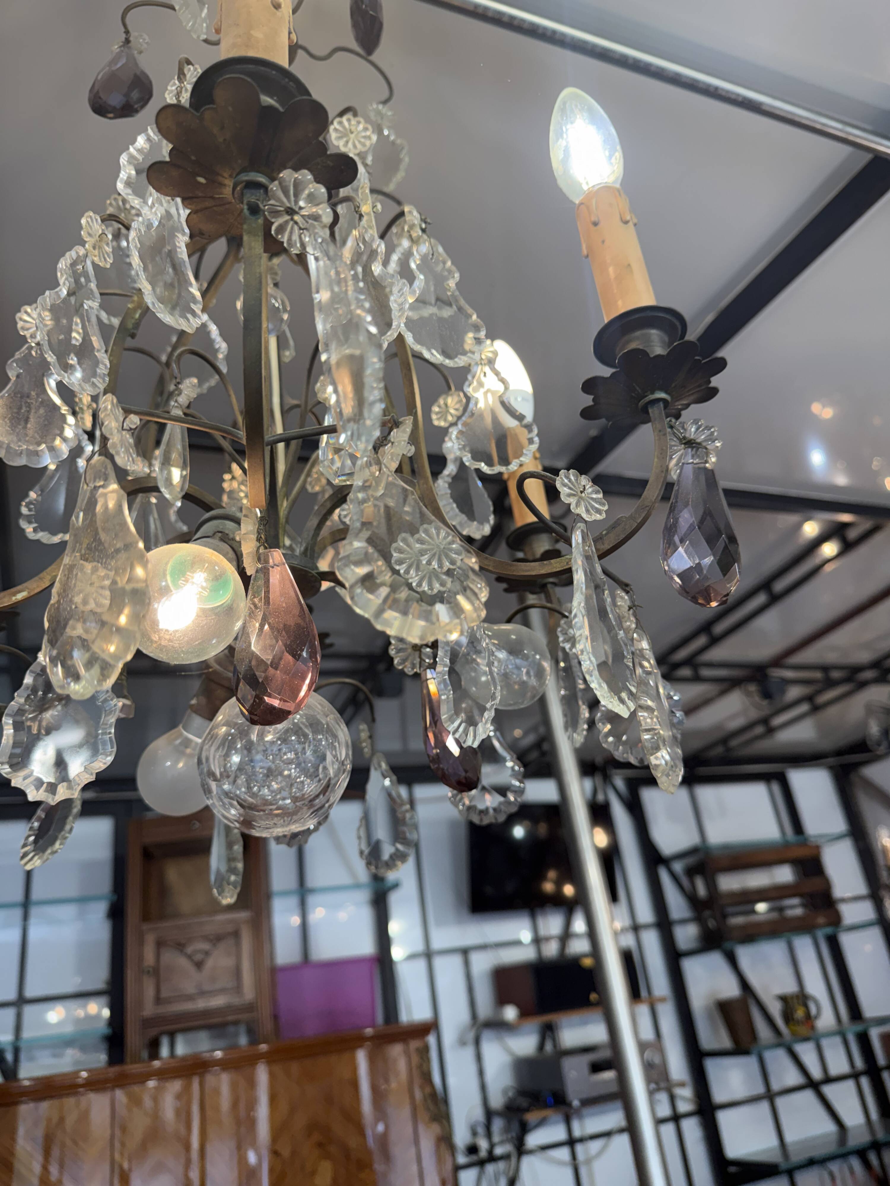 Lustre cage 9 lights with pendants Louis XV