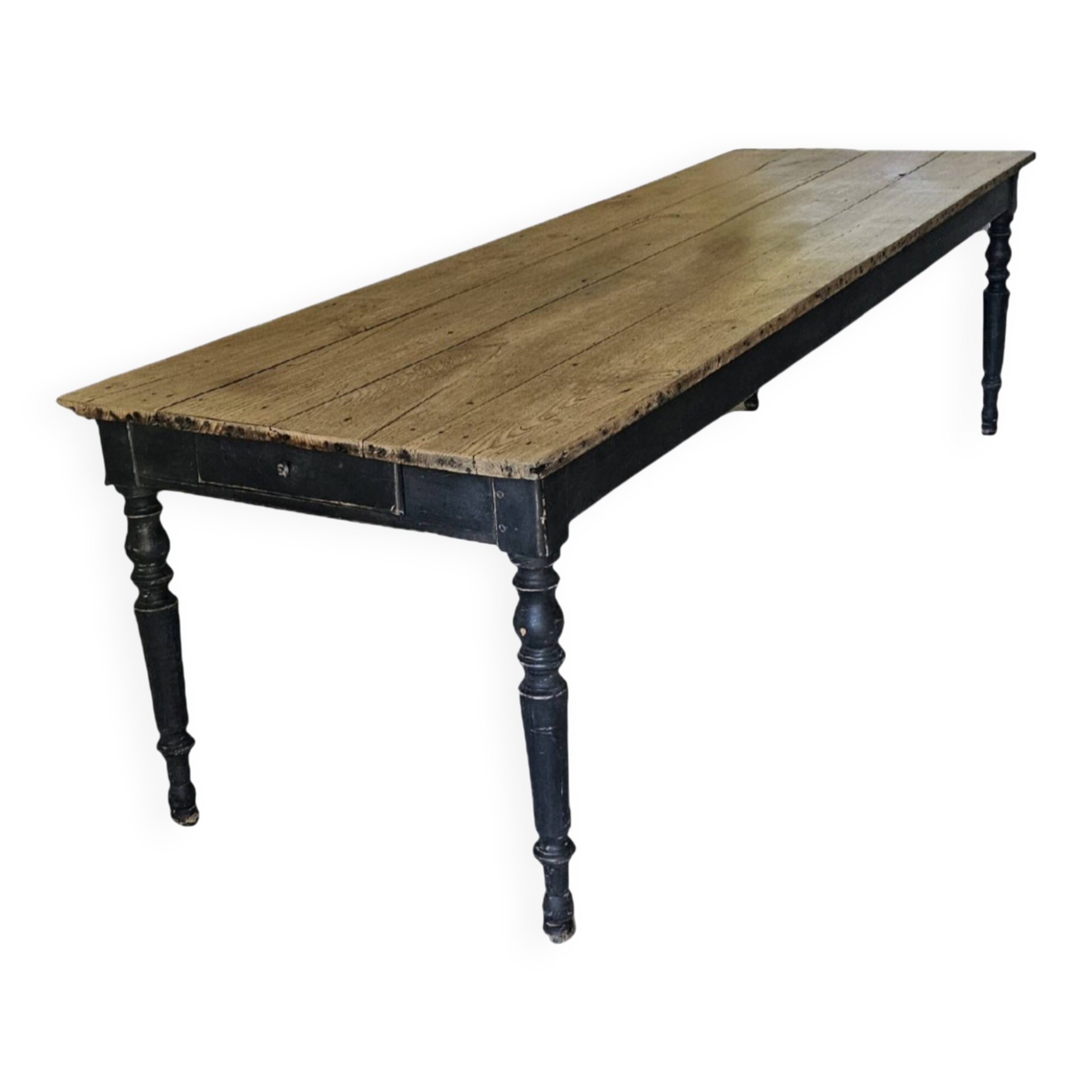 Table de ferme chêne massif 250cm d’office vintage 10-12 personnes