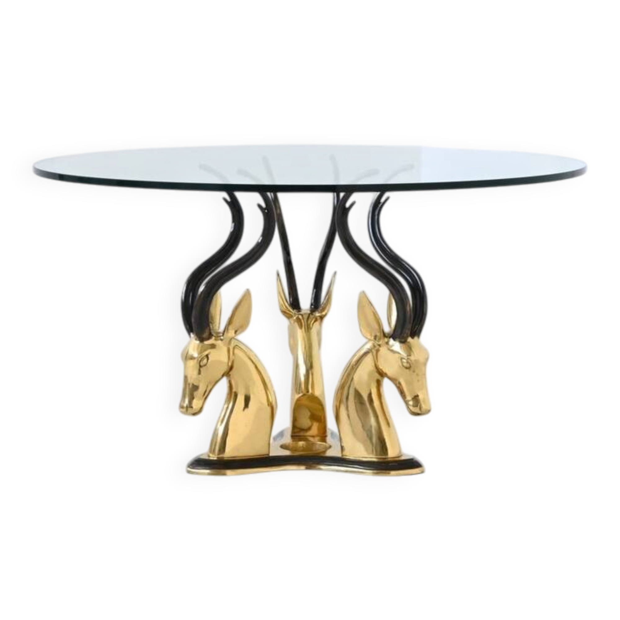 Hollywood Regency style coffee table brass antelope France 1970