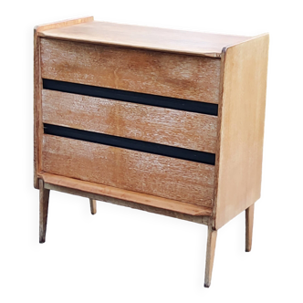 Commode vintage Gérard Guermonprez 3 tiroirs pieds compas des années 50