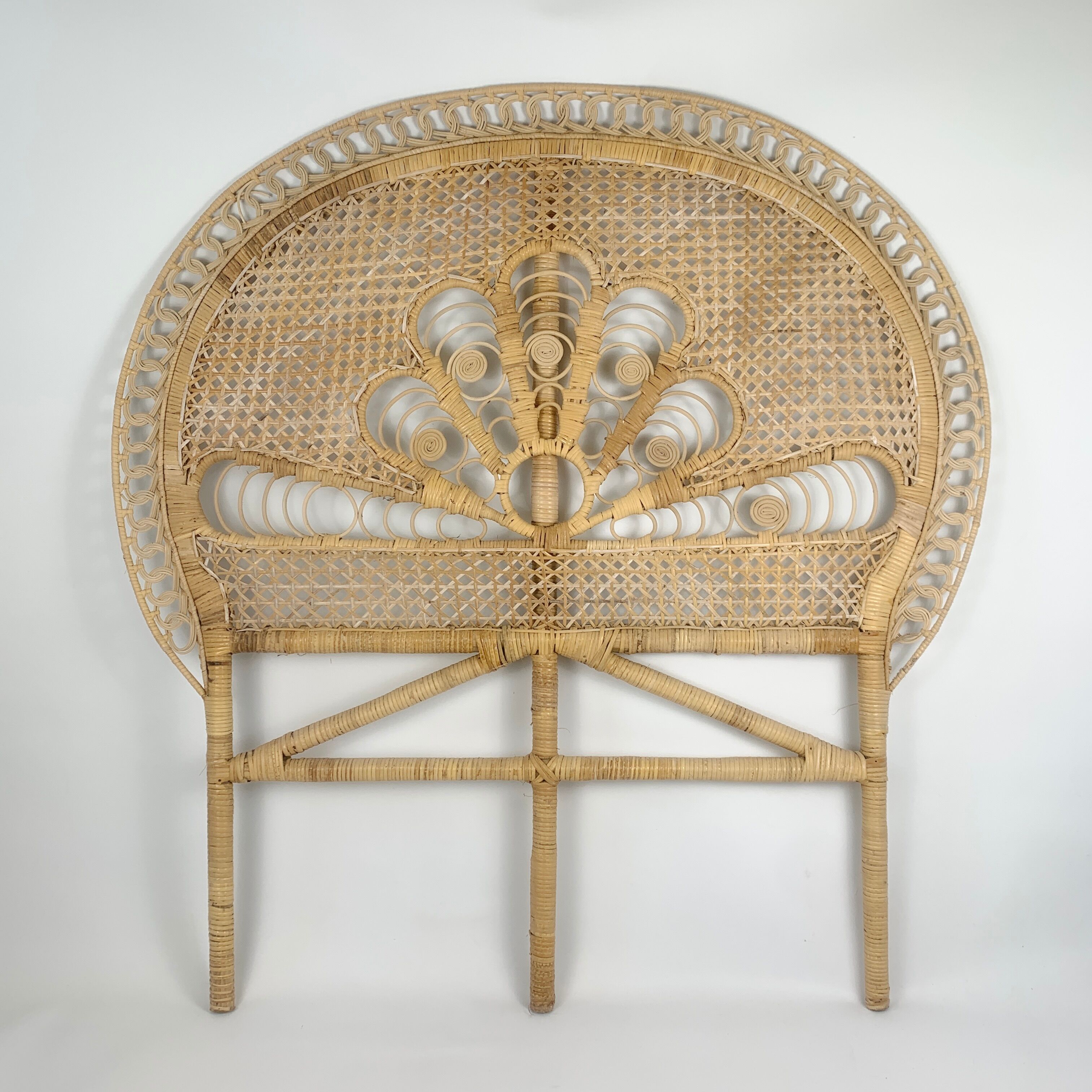 Rattan headboard decoration peacock tail