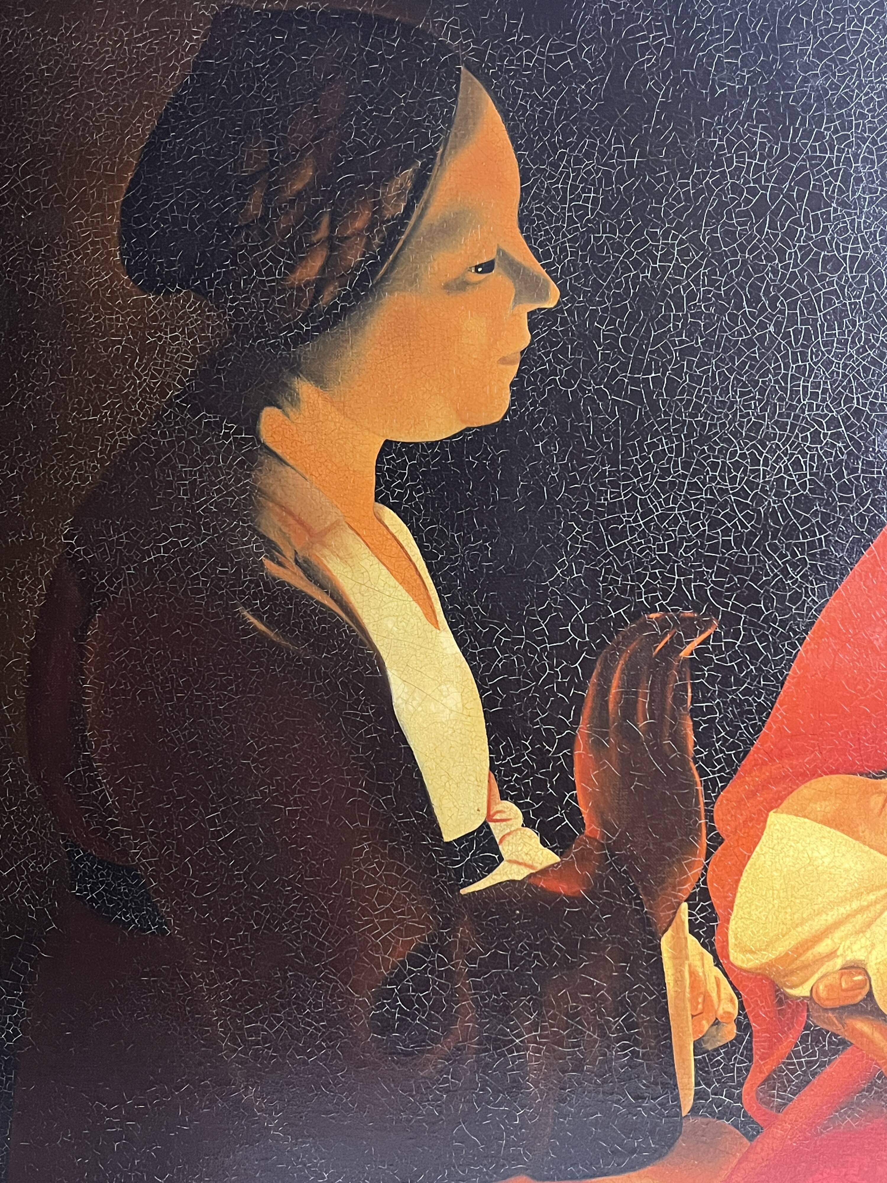 De la Tour, HST reproduction The Newborn gilded frame 20th century