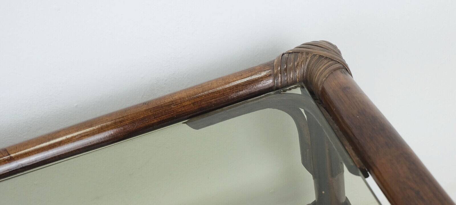 1970s mid century SIDE TABLE coffee table bamboo wicker glass