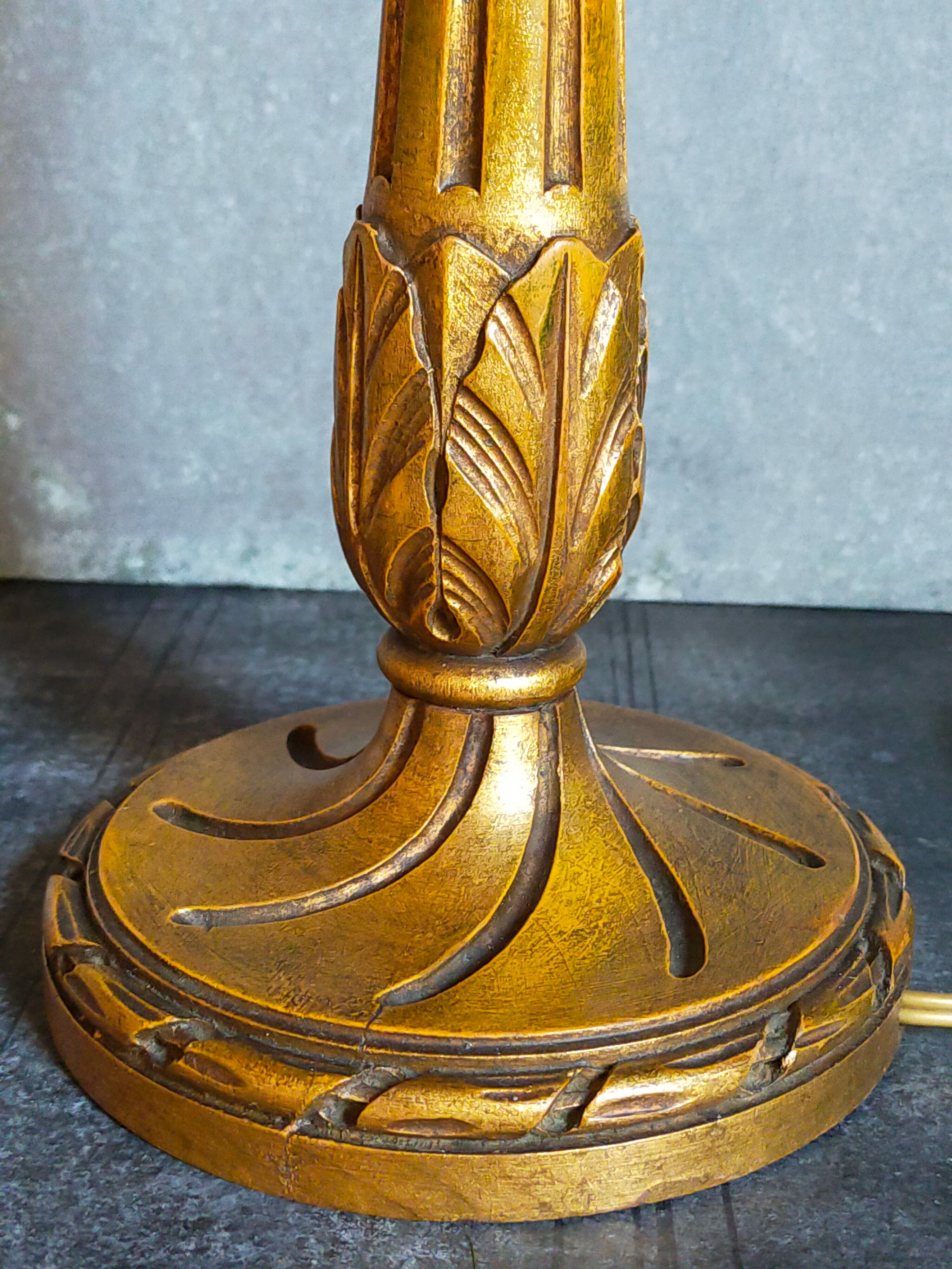 Lamp foot turned carved antique patina