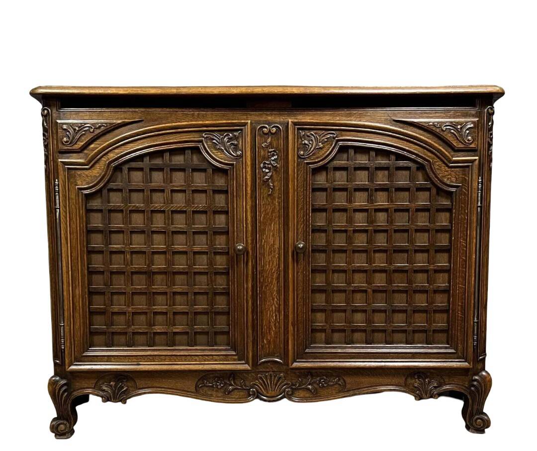 curved wooden buffet with double secret compartment in Louis XV style made of oak