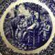 Blue enamelled earthenware wall dish with peasant scene decor Boch La Louvière