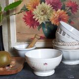 Five matching antique porcelain and earthenware bowls