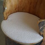 Sculptural brutalist armchair handcrafted in solid pine, Wabi Sabi style, Sweden, 1970s.