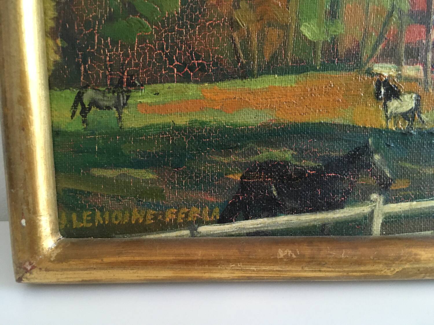 Old landscape painting of horses