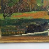 Tableau ancien paysage chevaux