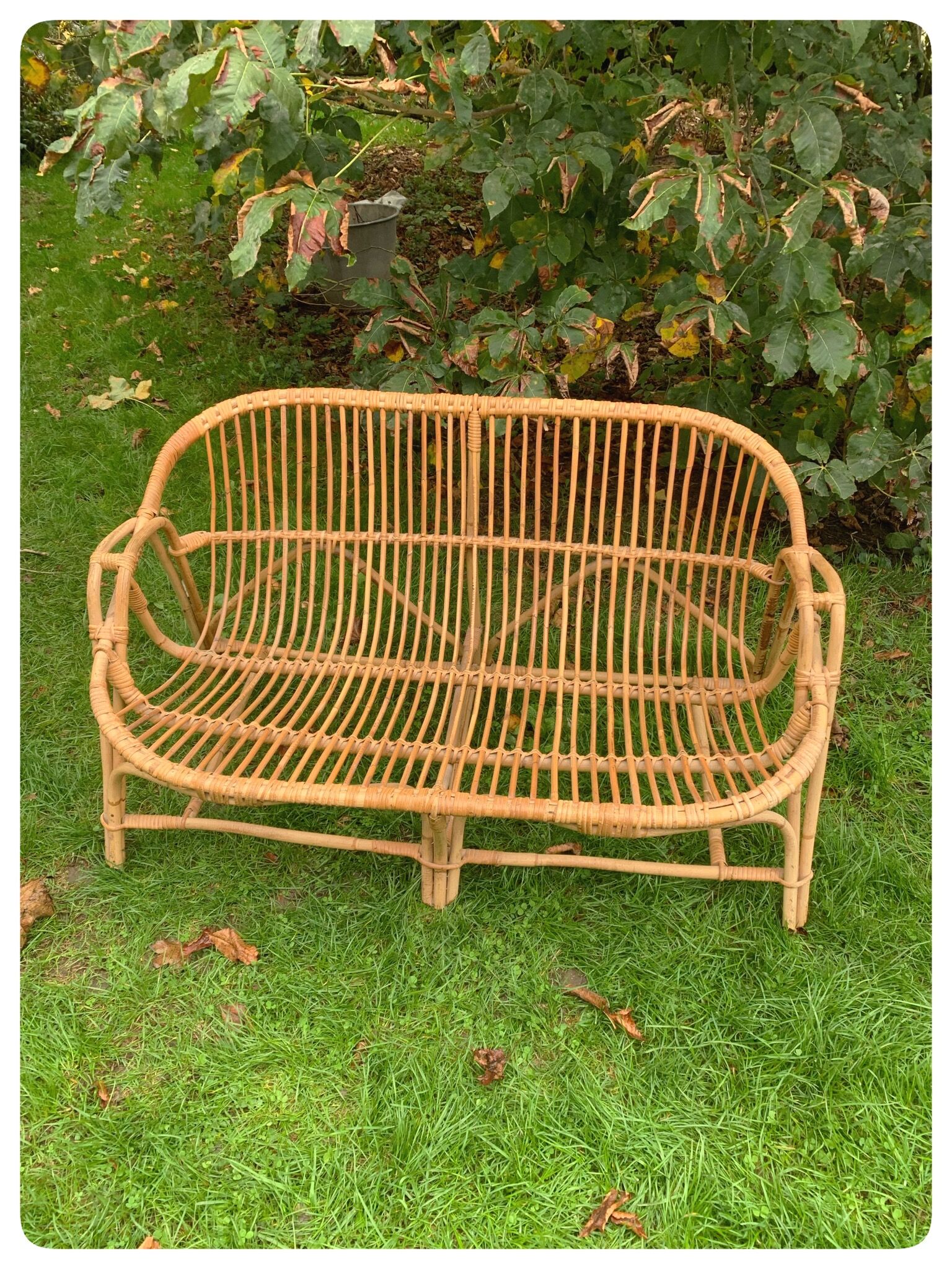 Vintage rattan and bamboo sofa bench