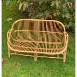 Vintage rattan and bamboo sofa bench