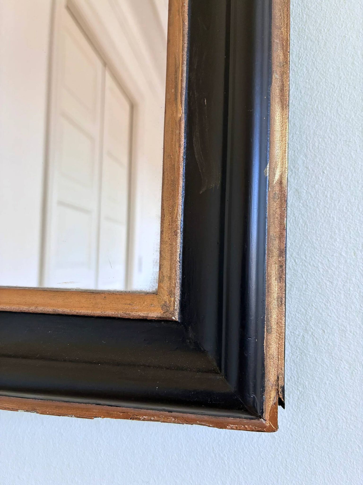 Antique French Louis Philippe full length mirror – black and gold, late 19th century