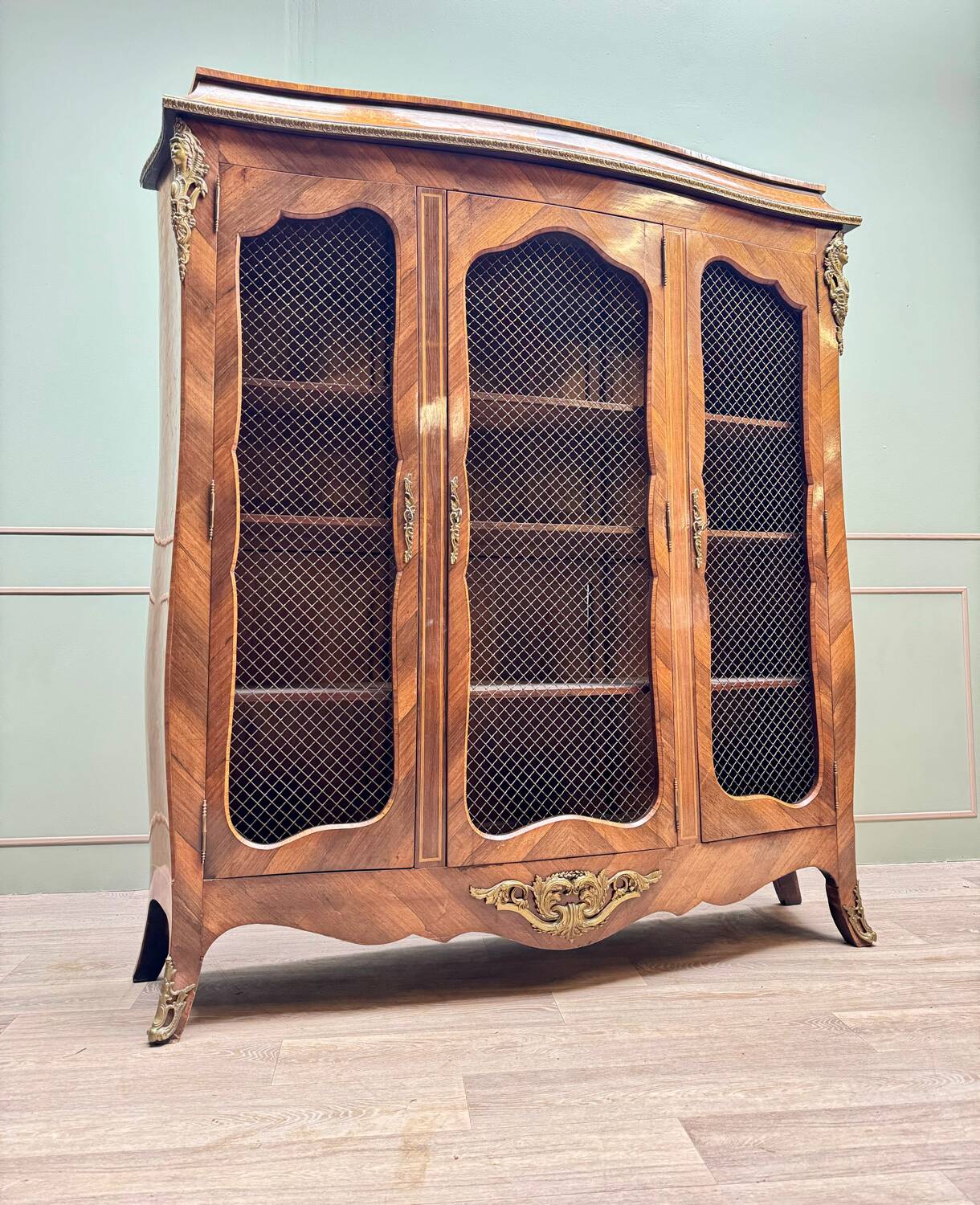 Bookcase Three Doors In Louis XV Style Marquetry XIX Eme Century