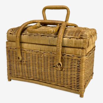 Mini suitcase in woven wicker 70s
