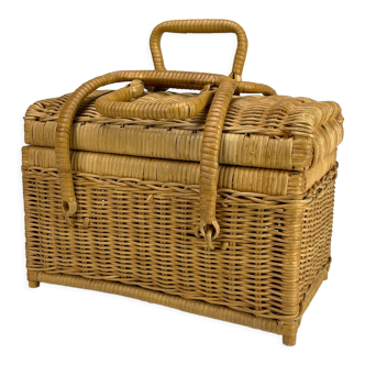 Mini suitcase in woven wicker 70s