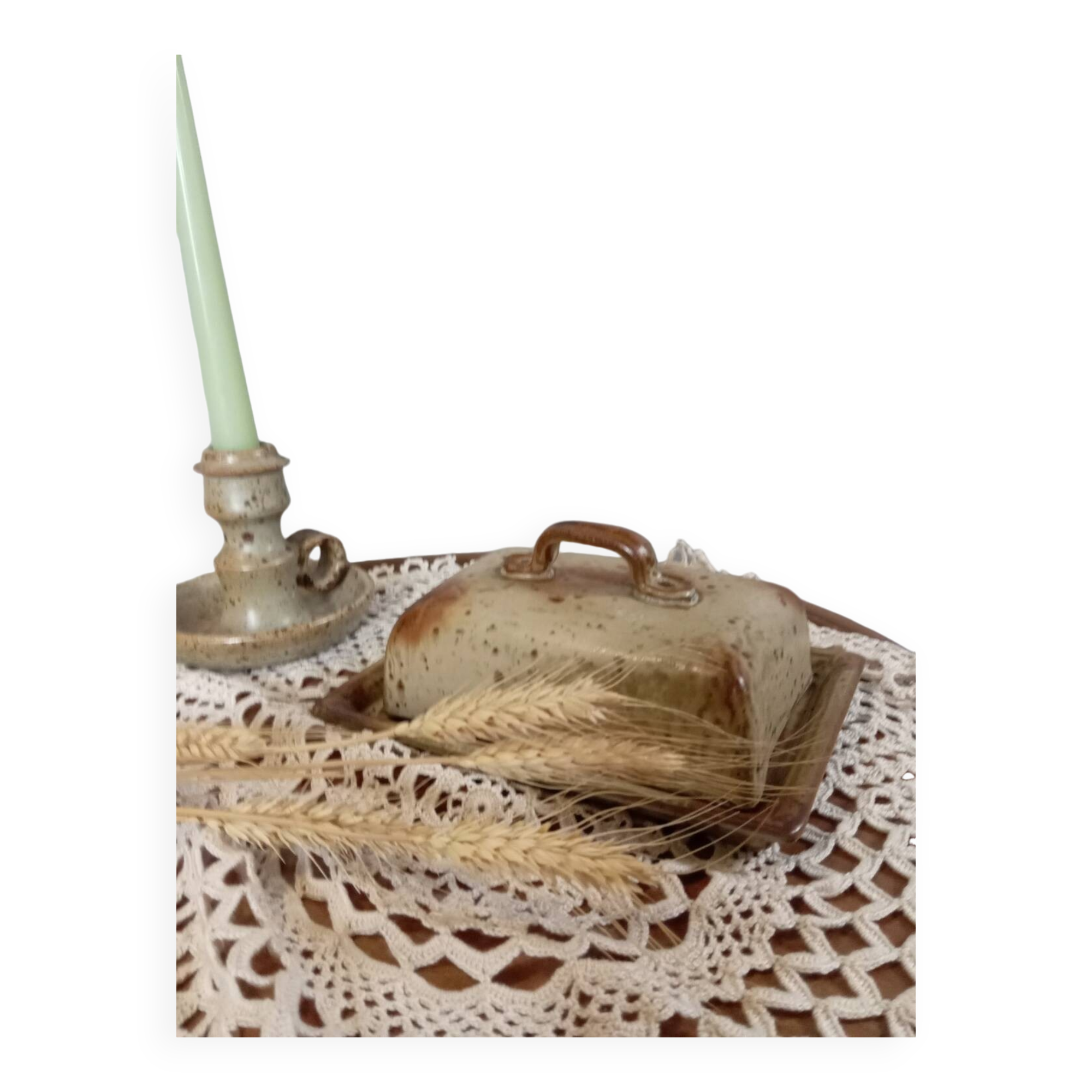 Rectangular butter dish in pyrite stoneware, vintage 1970