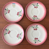4 assiettes à dessert Longwy vintage en faïence grand feu