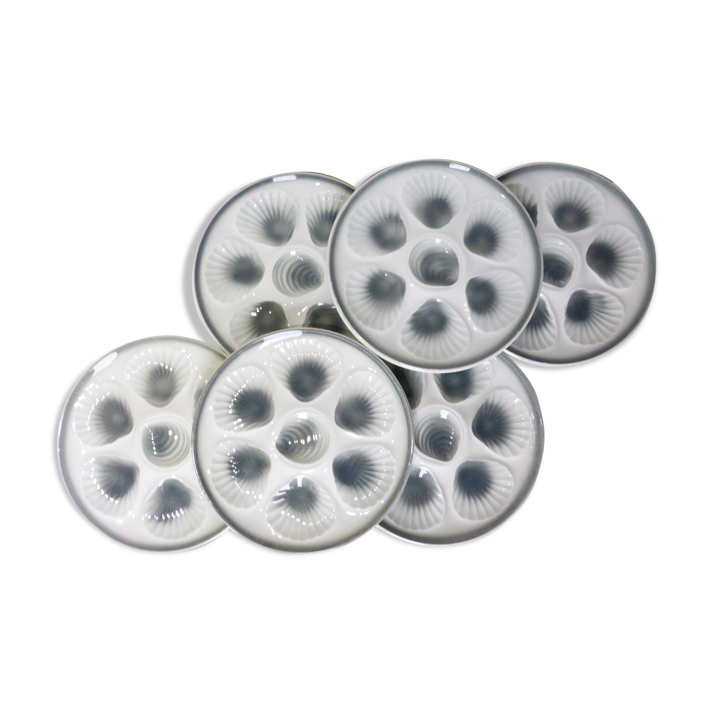 6 vintage oyster plates from Moulin des Loups and Orchies