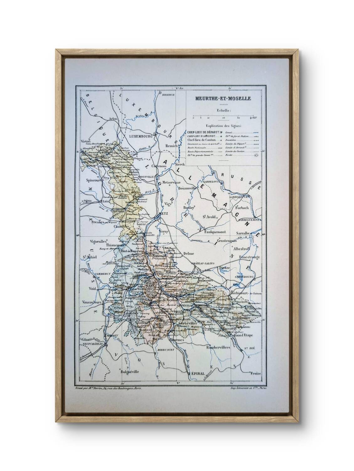Printed in 1889, Meurthe-et-Moselle, old map.