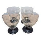Set Of 4 Art Deco Wine Glasses With Black Base, 1930s