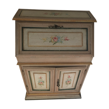 Secrétaire en pin, bois peint à motifs de fleurs