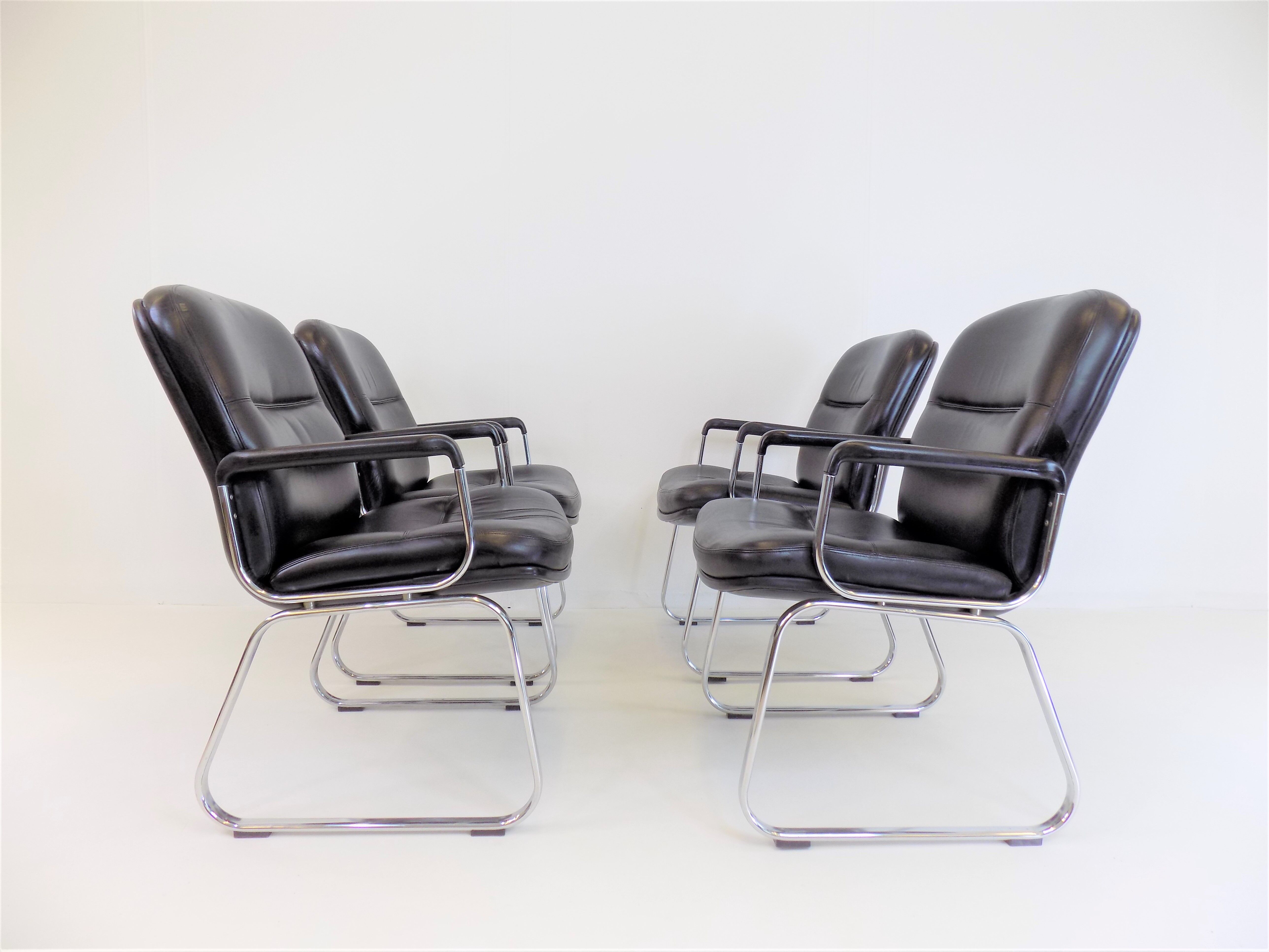 Set of 4 leather office chairs by Grahl