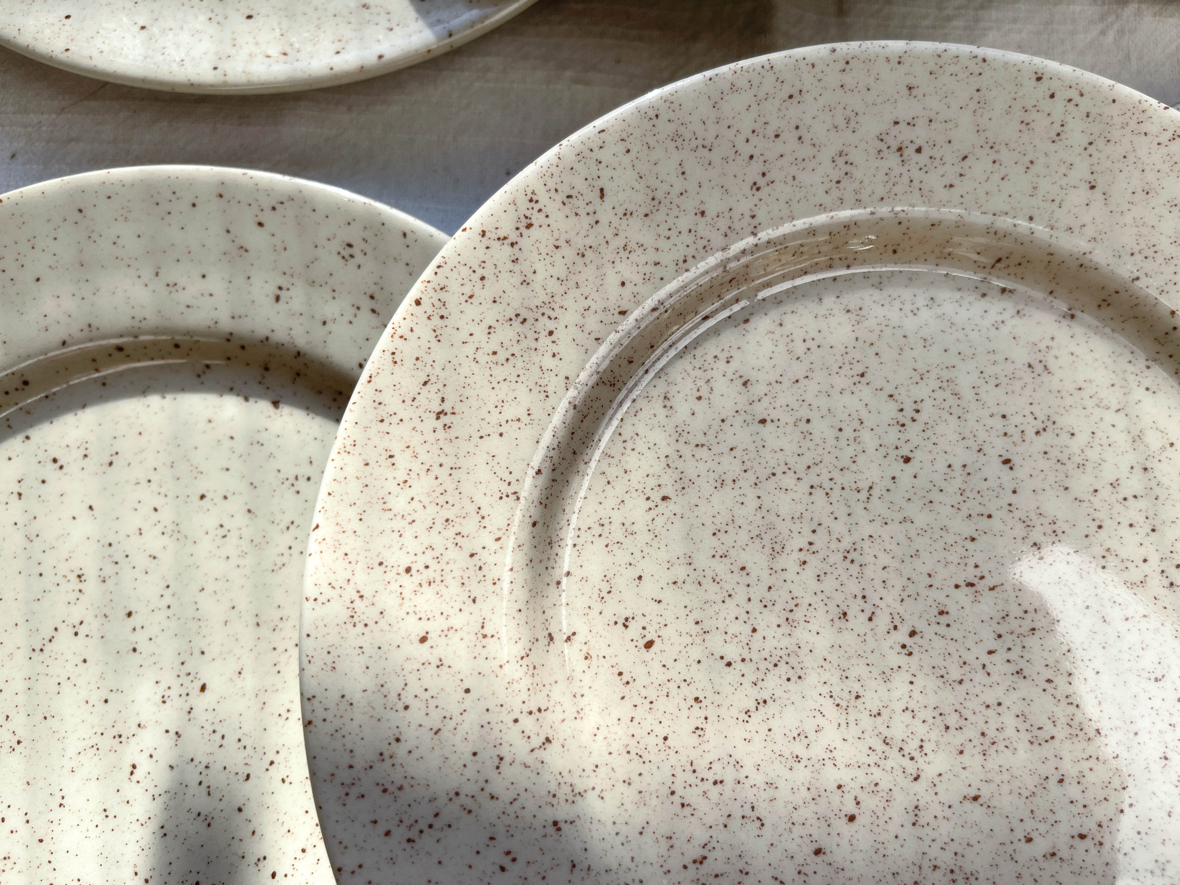 Set of 6 speckled grey stoneware plates 1970