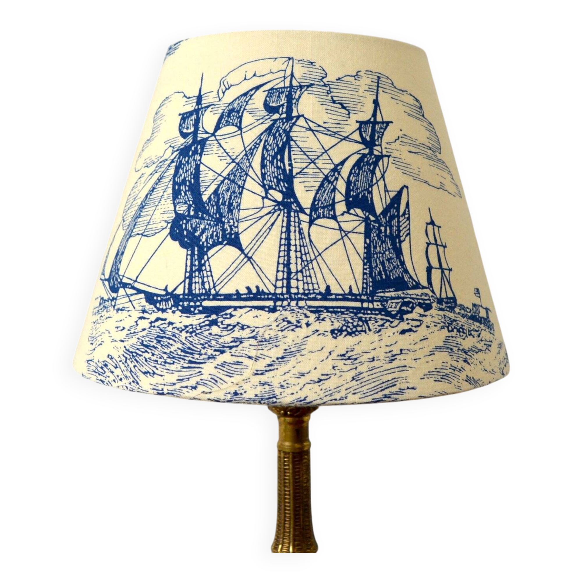 Marine decoration lampshade, antique blue toile de Jouy