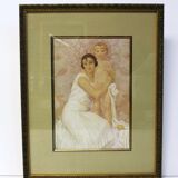Lithographie "La mère et l'enfant" par Gustave Lorain, 1930.