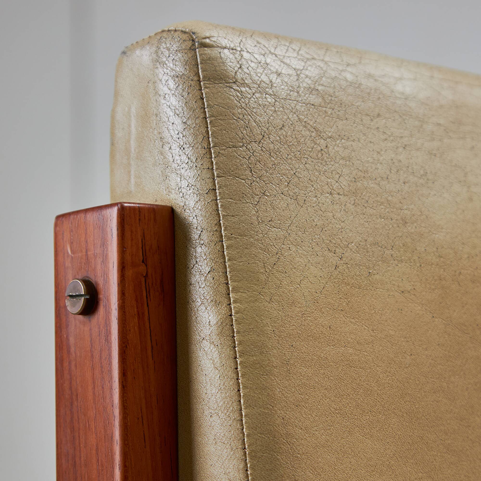 Angular, Teak Wood and Leather Chair with Copper Details, 1970s