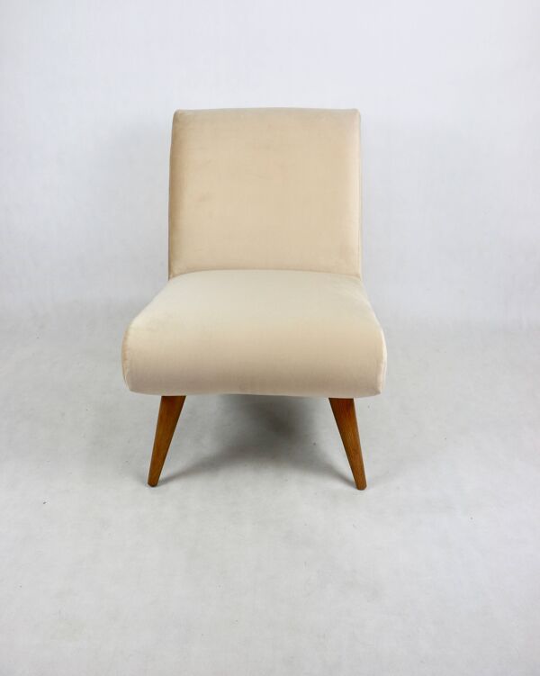 Fauteuil Loft vintage des années 70 en velours beige champagne