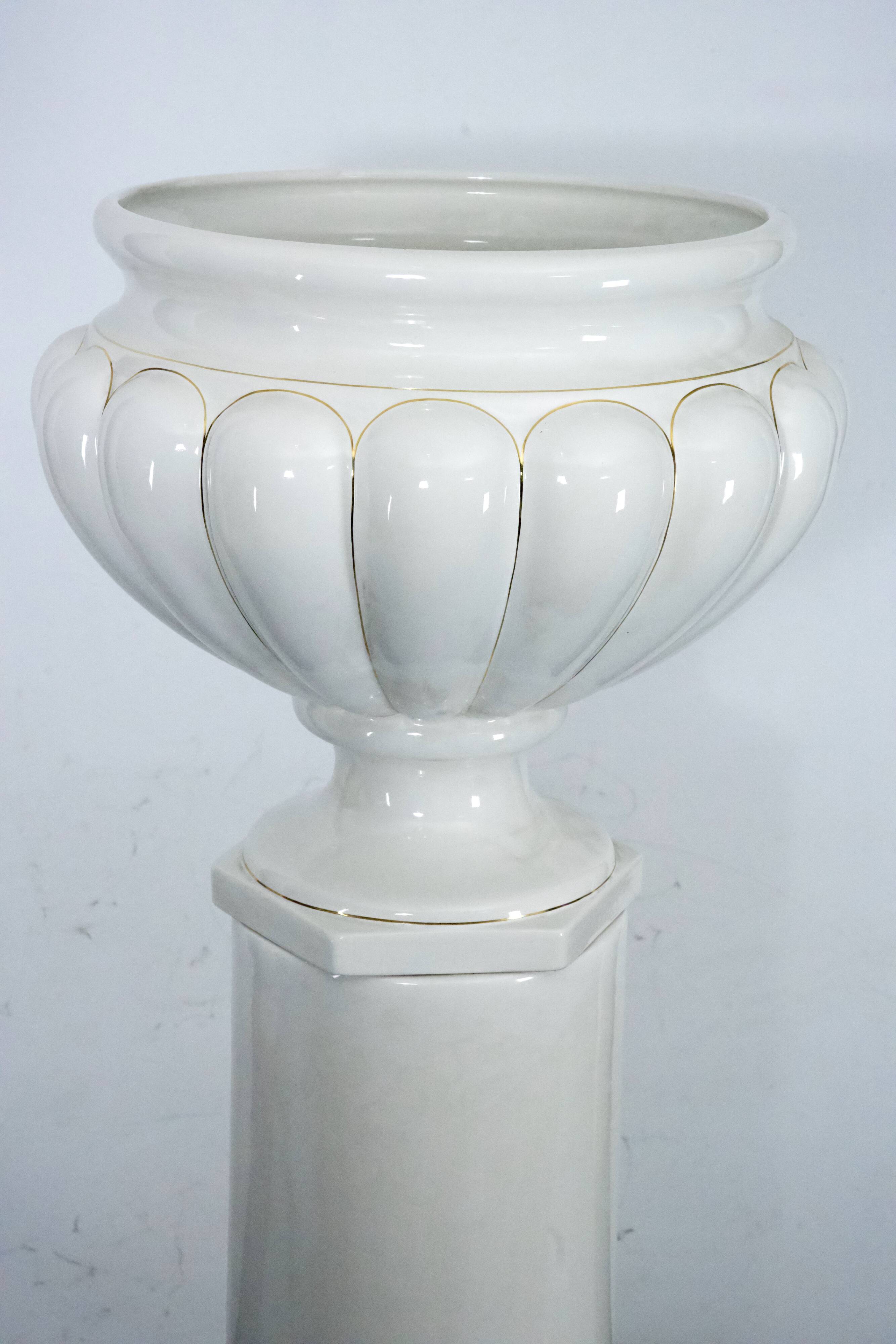 Tommaso Barbi Oversized White Ceramic Vase and Column, Italy 1970