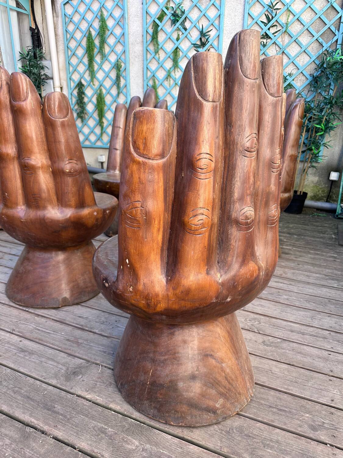 Set of 6 wooden "hand" chairs