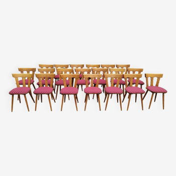 Set of 20 wooden bistro chairs with vintage cushion from the 70s/80s/90s
