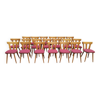 Set of 20 wooden bistro chairs with vintage cushion from the 70s/80s/90s