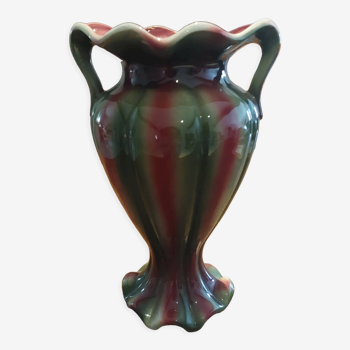 Vase en céramique bordeaux et vert