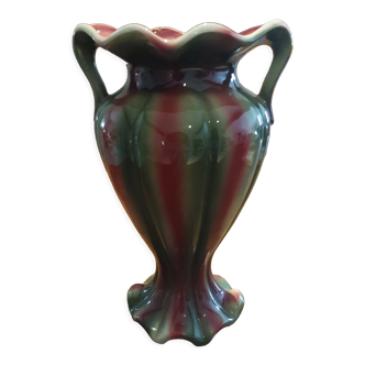 Burgundy and green ceramic vase